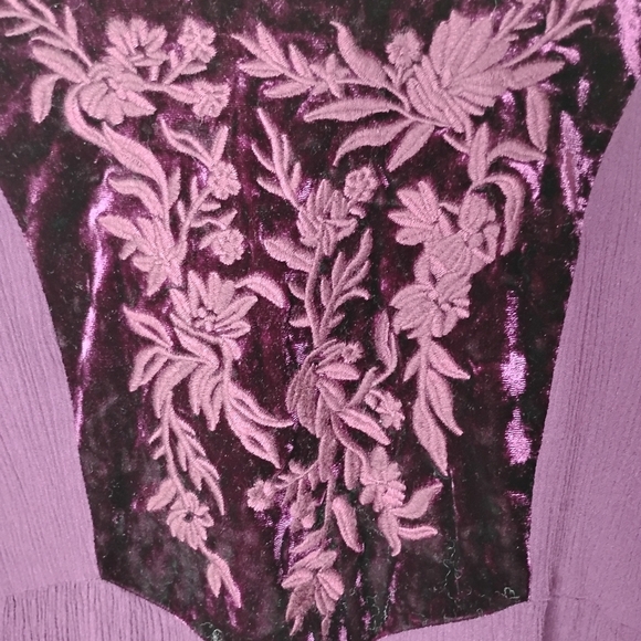 Indigo Soul Velvet Babydoll Top Womens Size M Bell Sleeves Boho Lightweight - Picture 3 of 6